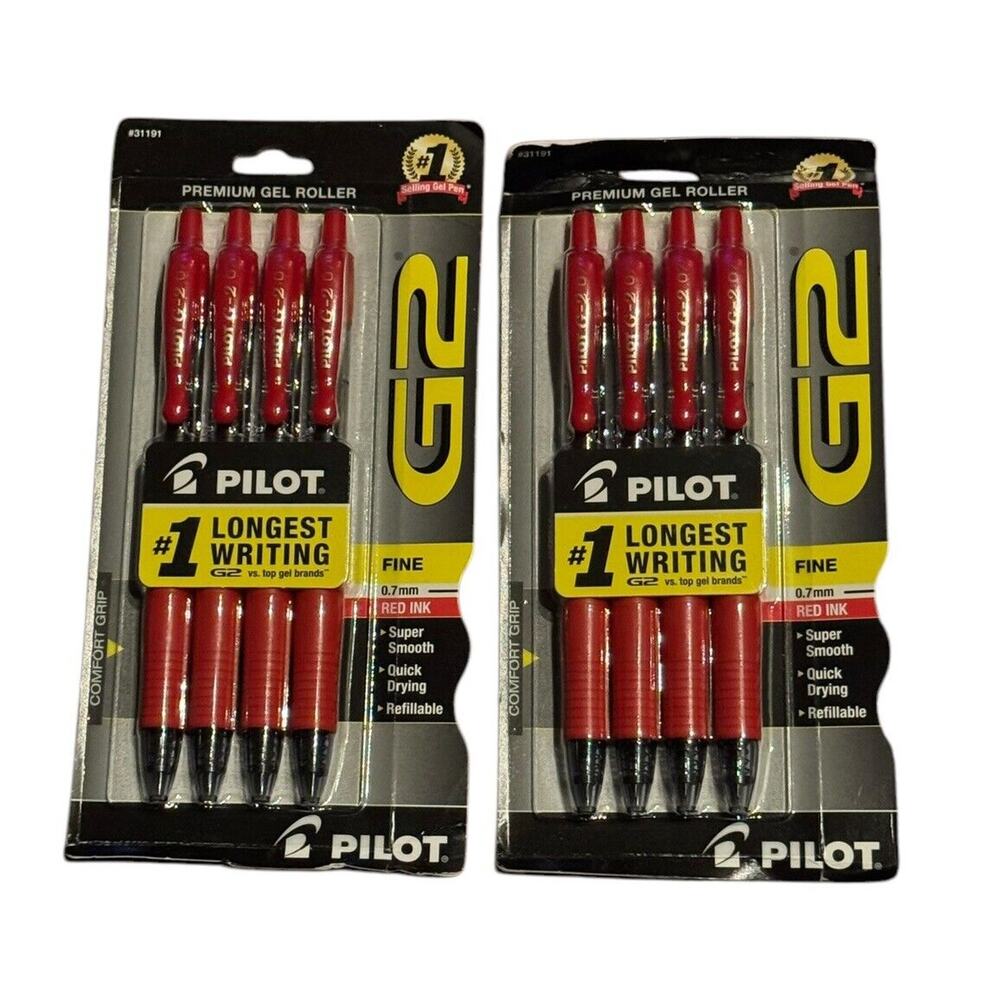 PILOT G2 Red Premium Rolling Ball Gel Pens (2 Packs Of 4) Fine‎ Point .7MM NEW
